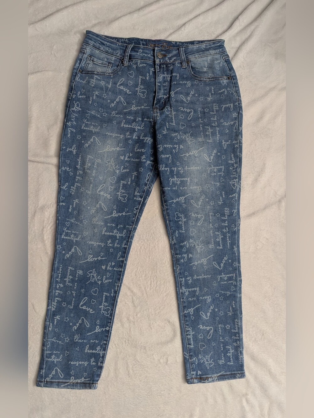Copperflash Graphic Script Print High Rise Ankle Skinny Jeans Size 10 NWT